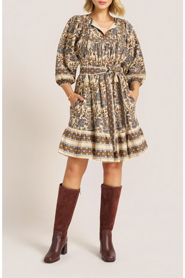 Cassia Mixed Print Cotton Dress, Main, color, STORM