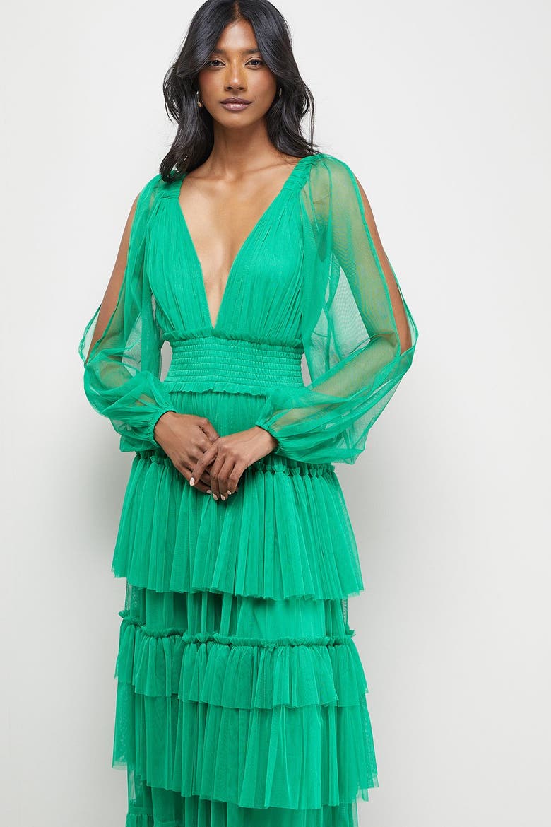 Cinched Waist Maxi Dress, Alternate, color, Green