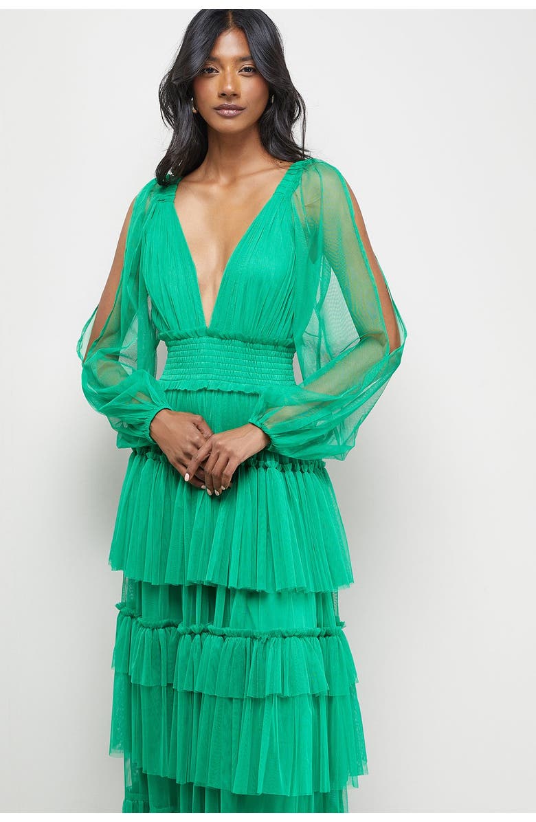 Warehouse Cinched Waist Maxi Dress, Alternate, color, Green
