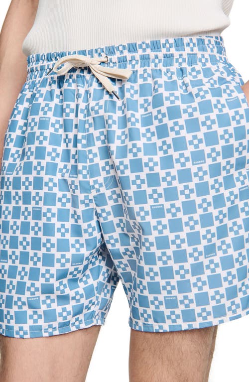 Sandro Square Cross Swim Shorts In Blue Sky