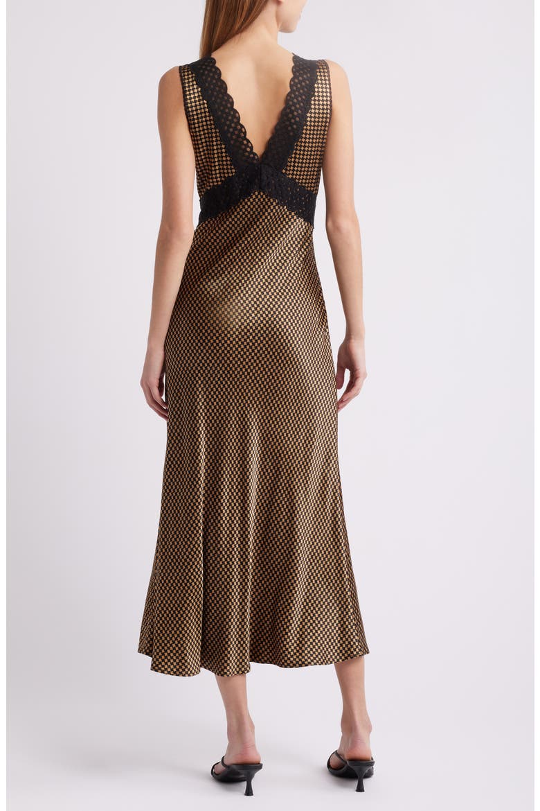 Simona Check Lace Trim Sleeveless Maxi Dress, Alternate, color, GOLD HOUNDSTOOTH