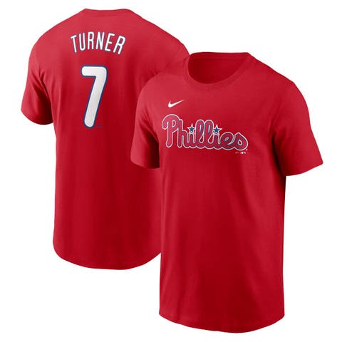 Men's Nike Trea Turner Red Philadelphia Phillies Fuse Name & Number T-Shirt
