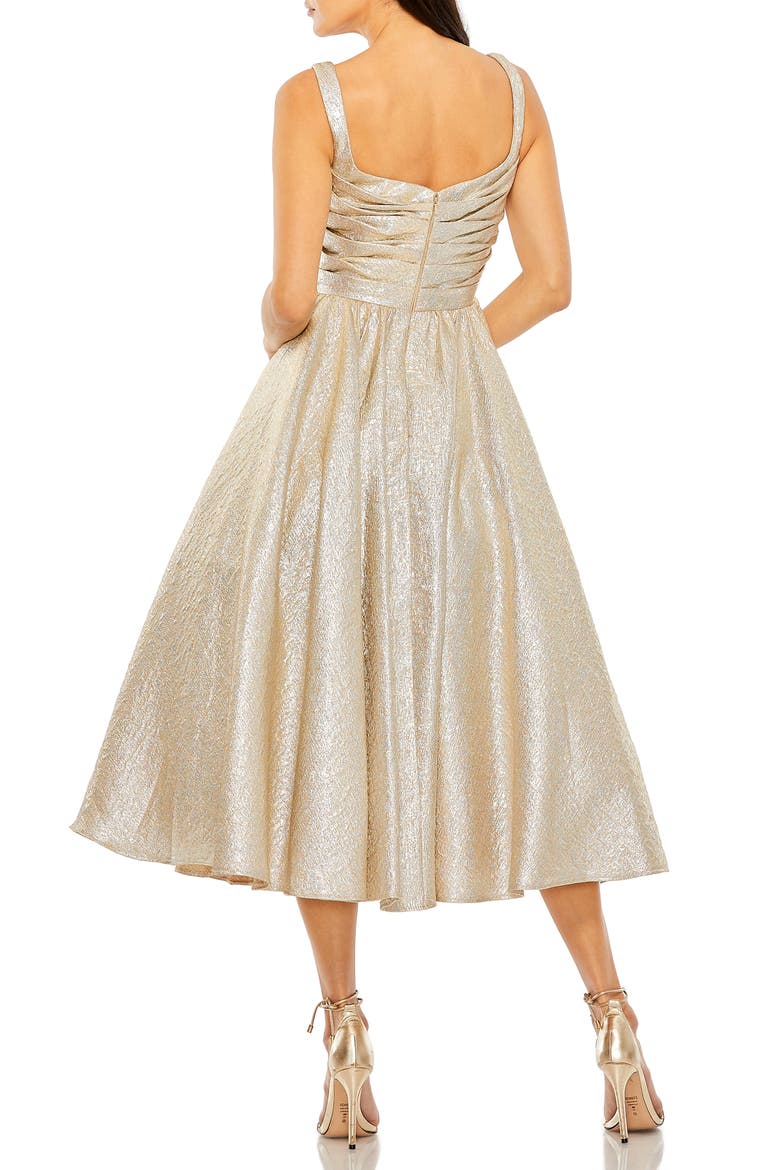 Shimmering Square Neck Sleeveless A-Line Midi Dress, Alternate, color, OYSTER