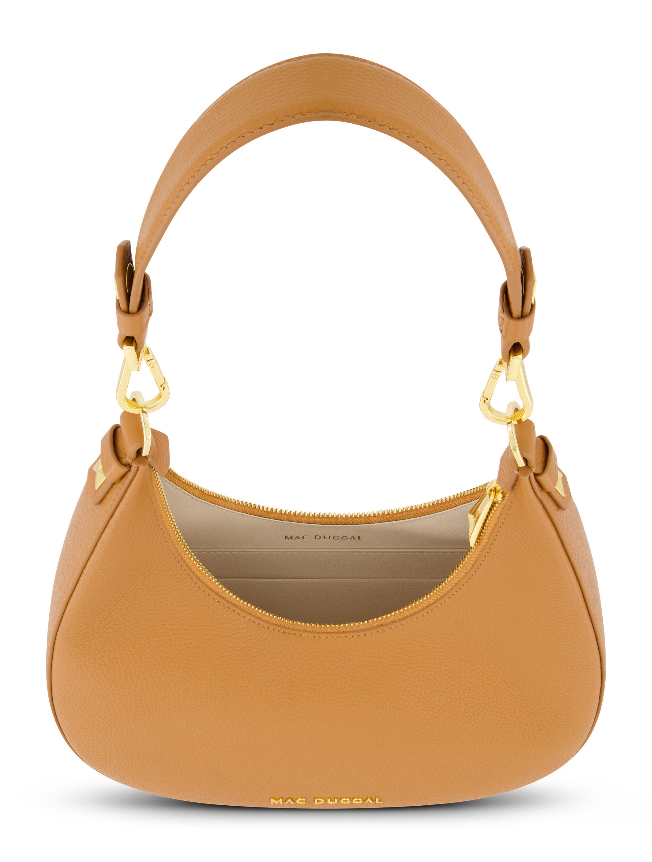 Mac Duggal Gold Plated Hardware Grain Leather Hobo Bag, Alternate, color, Toffee