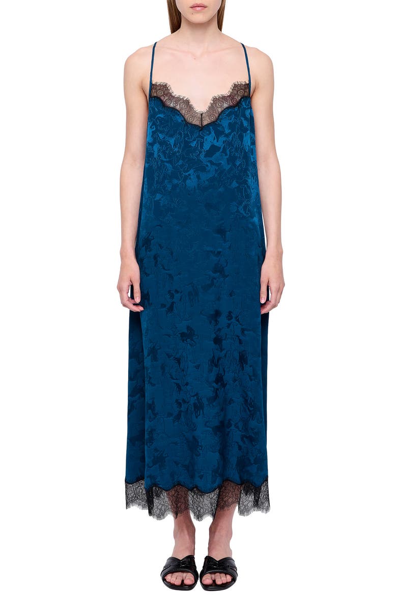 Respa Horse Jacquard Silk Slipdress, Main, color, MARINE