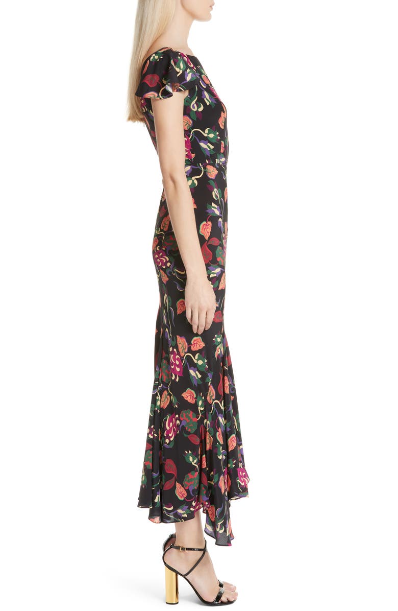 SALONI Daphne Floral Silk Midi Dress, Alternate, color, 