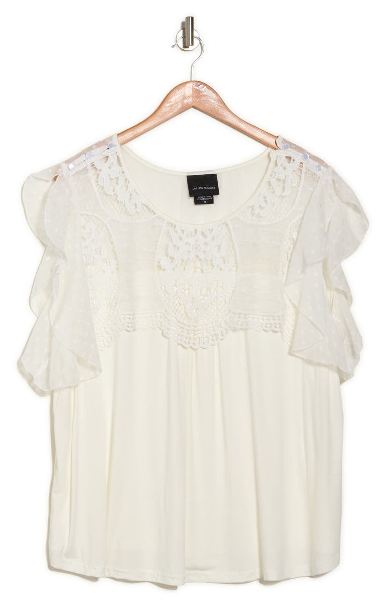 Forgotten Grace Mixed Media Flutter Sleeve Blouse, Alternate, color, White