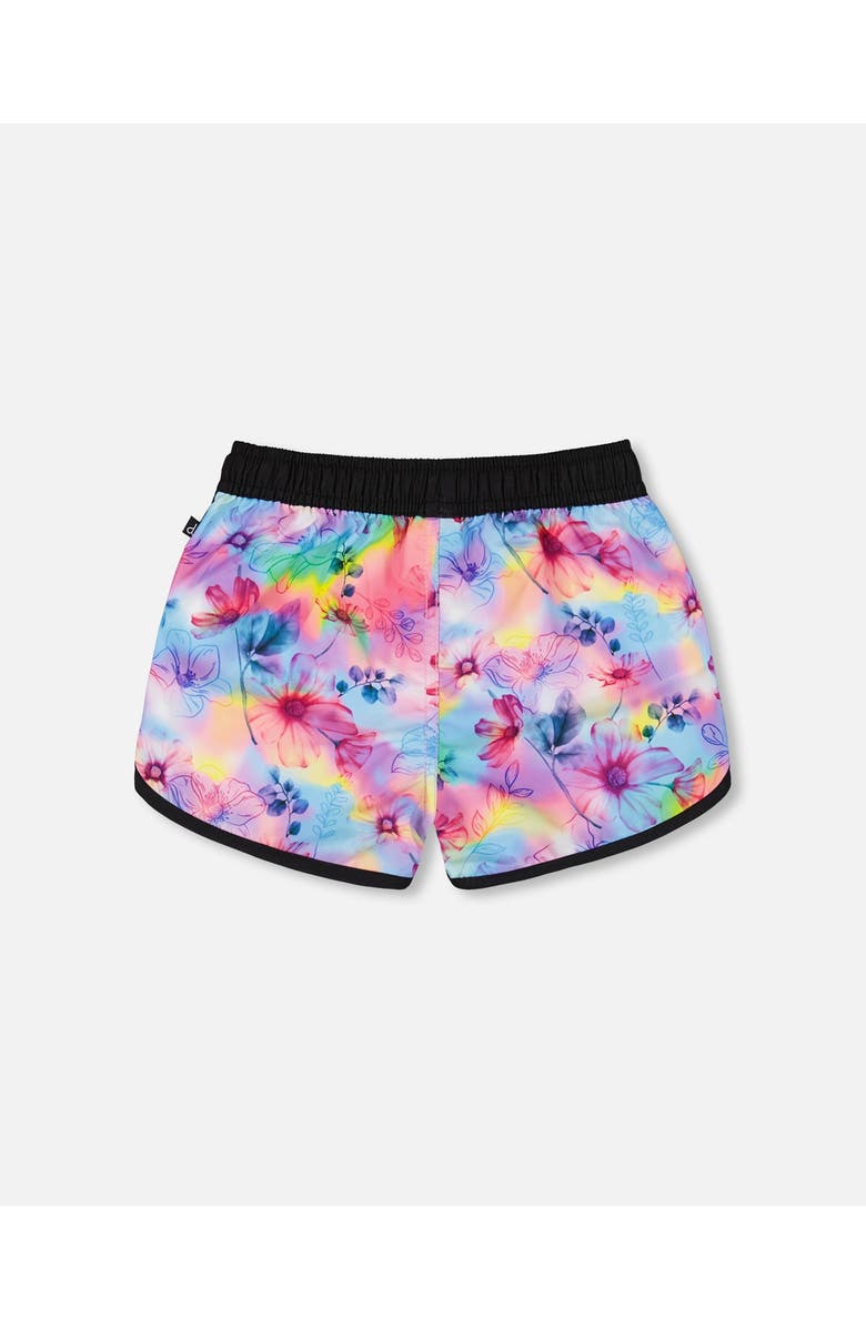 Deux par Deux Little Girl's Printed Swim Shorts Butterflies On Multicolored And Black Background, Alternate, color,