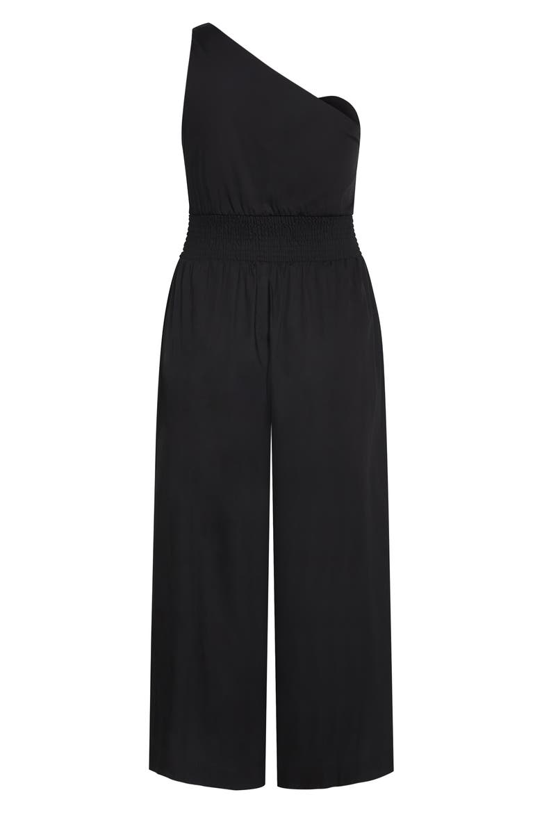 Rebecca One-Shoulder Cotton Jumpsuit, Alternate, color, BLACK