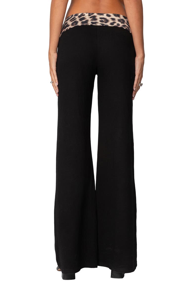 Foldover Waist Wide Leg Pants, Alternate, color, BLACK/ LEOPARD PRINT