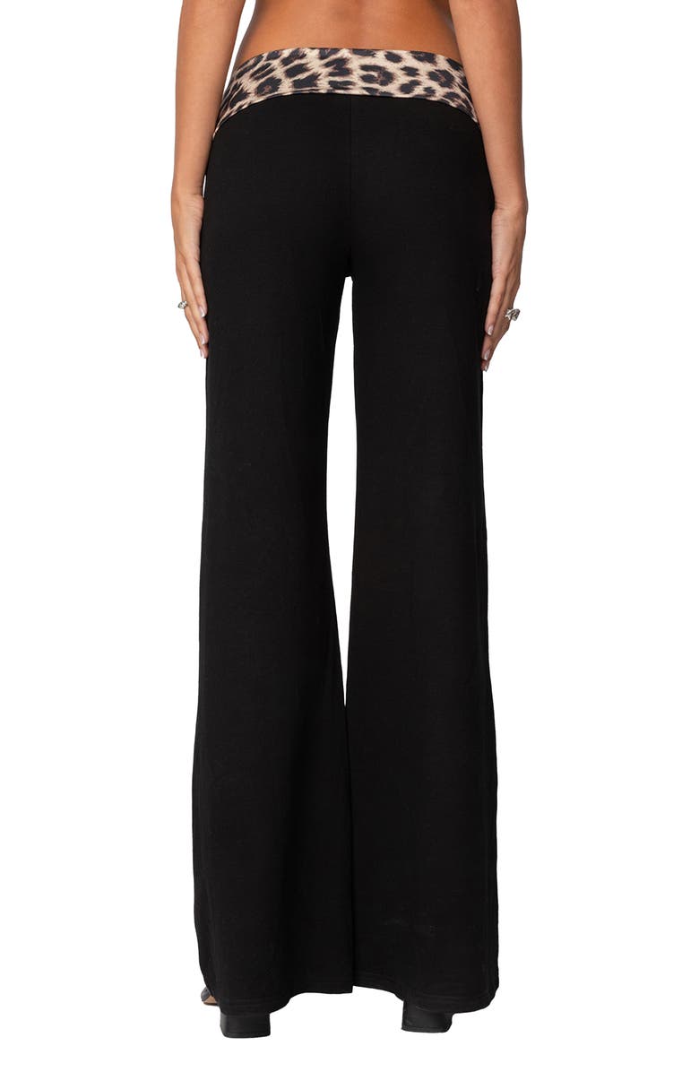 EDIKTED Foldover Waist Wide Leg Pants, Alternate, color, Black/ Leopard Print