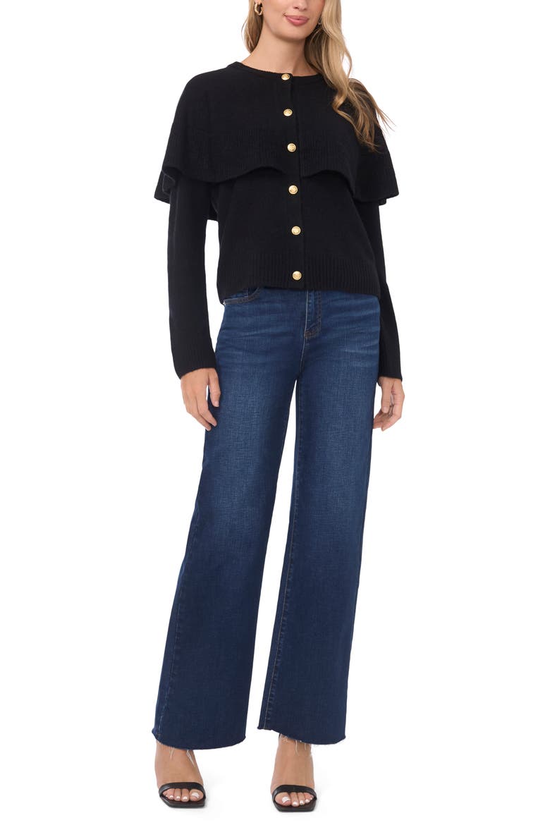 Cape Detail Cardigan, Alternate, color, RICH BLACK