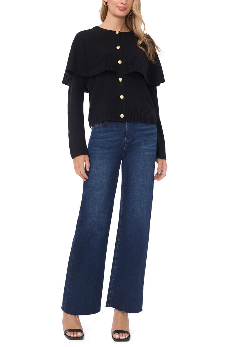 Vince Camuto Cape Detail Cardigan, Alternate, color, Rich Black