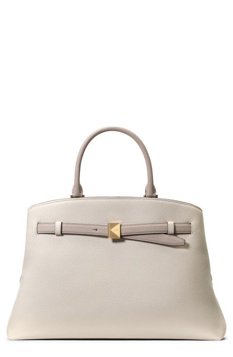 deco colorblock pebble leather satchel