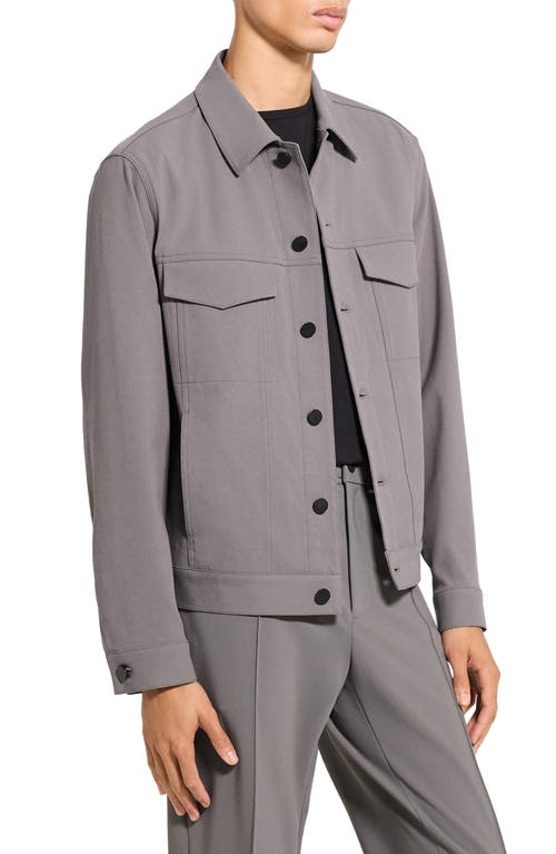 Theory River Cotton Blend Twill Trucker Jacket In Gray