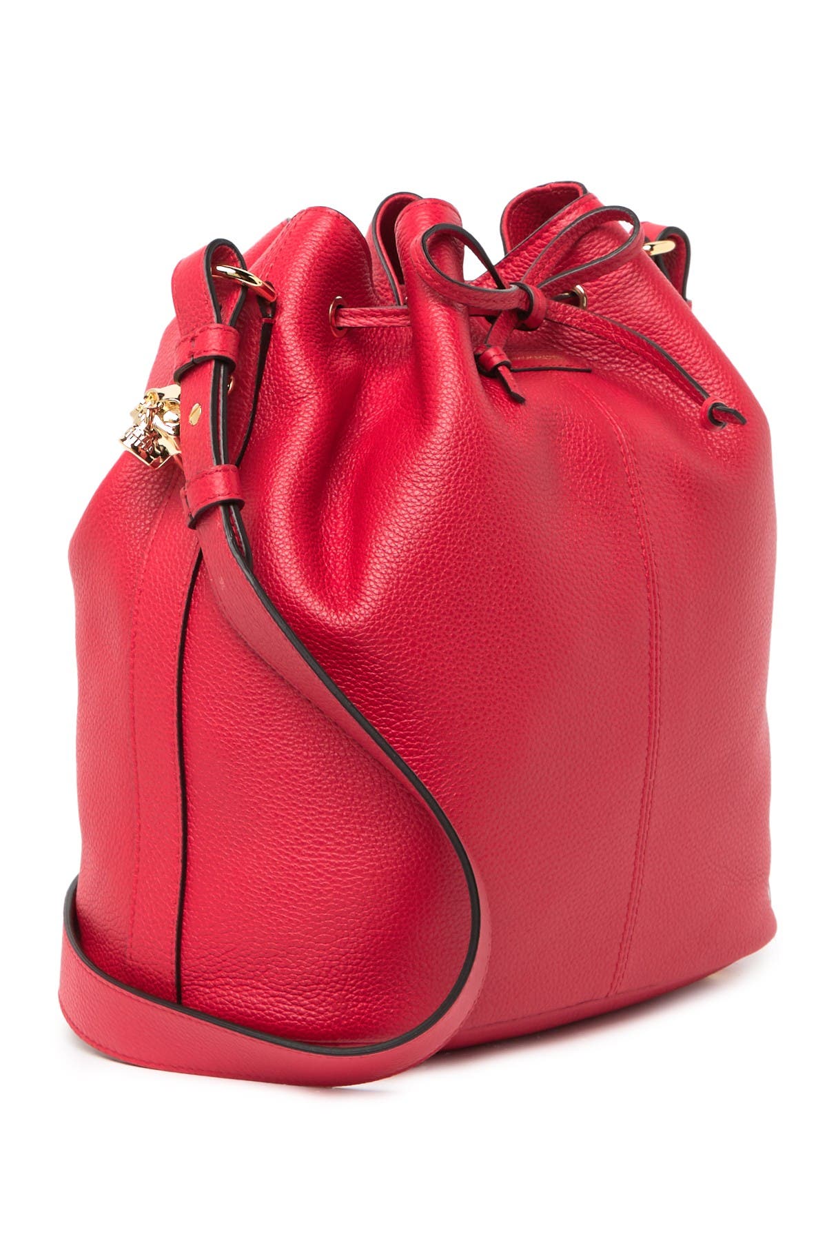 McQueen Padlock Skull Leather Bucket Bag, Alternate, color, 