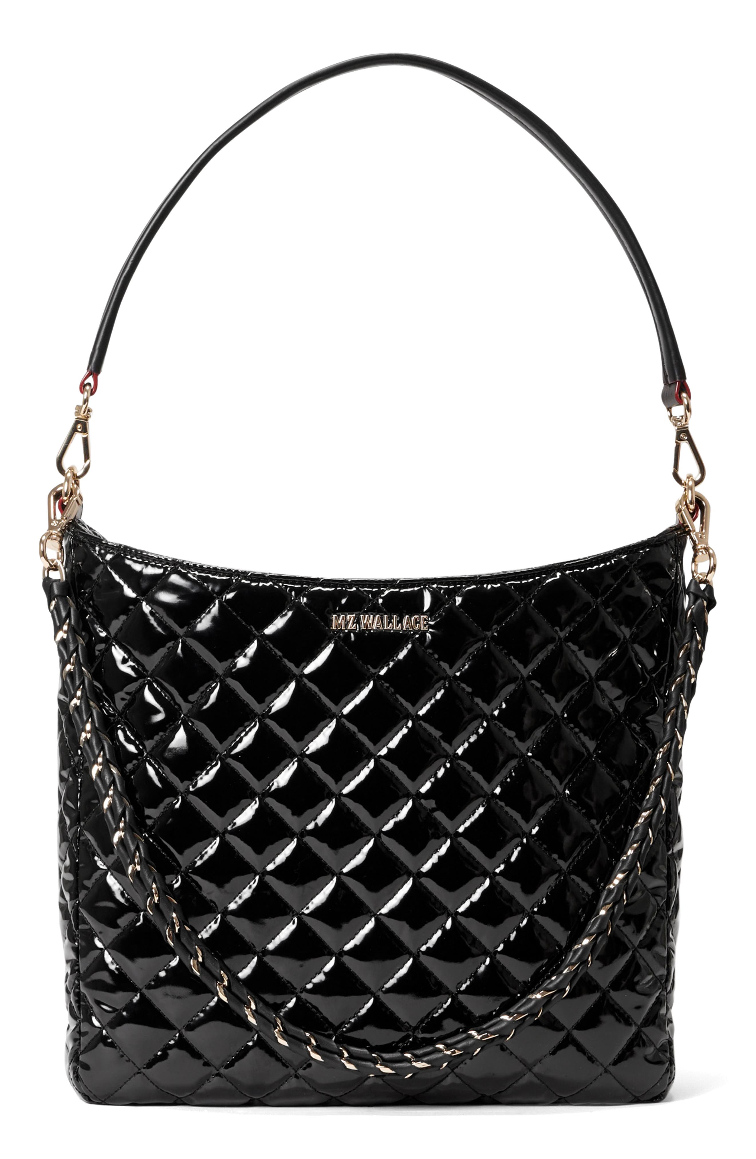 MZ Wallace Crosby Quilted Nylon Hobo Bag in Black Lacquer 