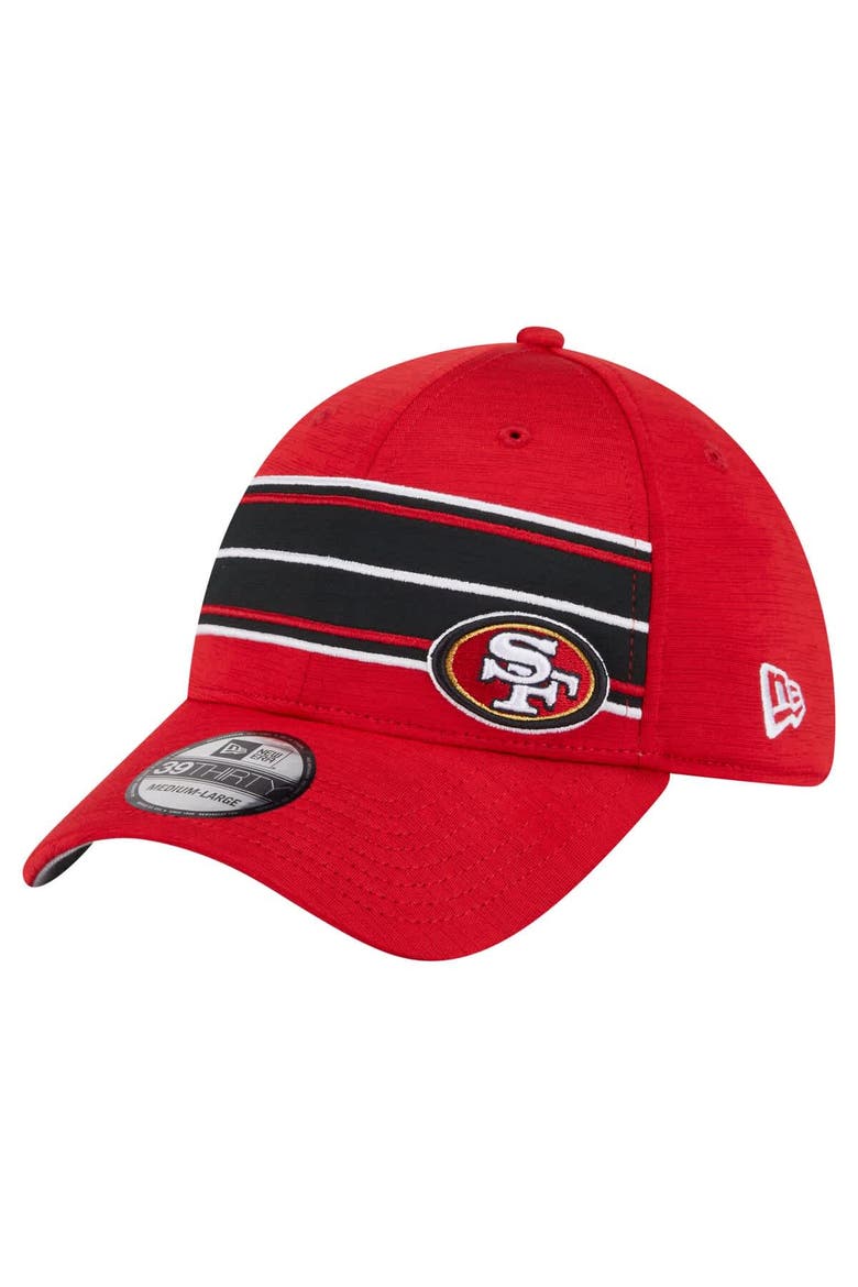 Men's New Era  Scarlet San Francisco 49ers Stripes 39THIRTY Flex Hat, Alternate, color, Scarlet