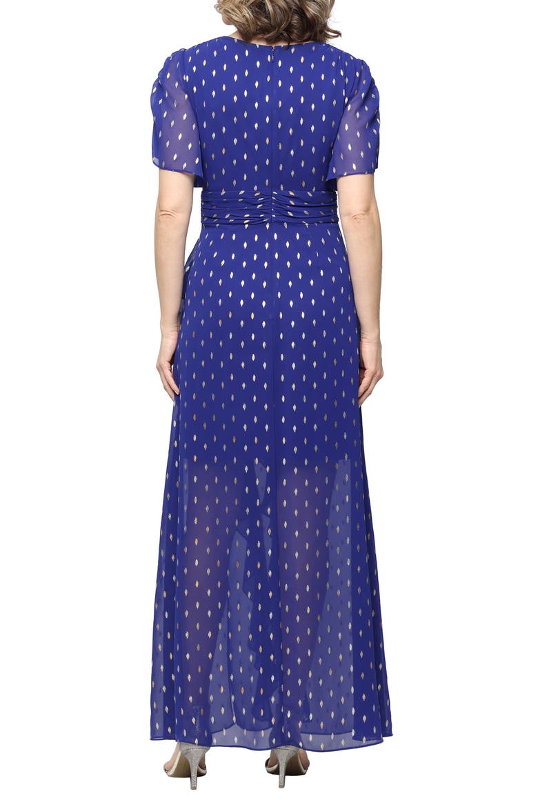 Short Sleeve Foil Dot Chiffon Gown, Alternate, color, IRIS