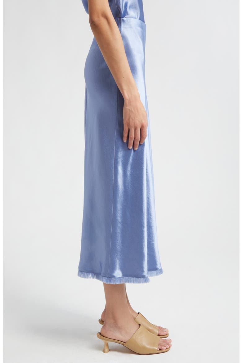 Frayed Trim Satin Midi Skirt, Alternate, color, 434AGM-AZURE GEM