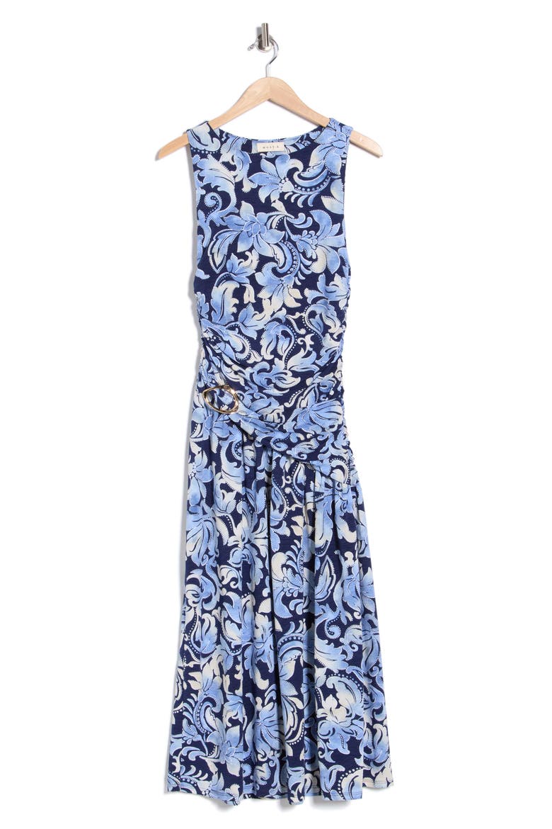 Ruched Ring Midi Dress, Alternate, color, BLUE/WHITE FLORAL