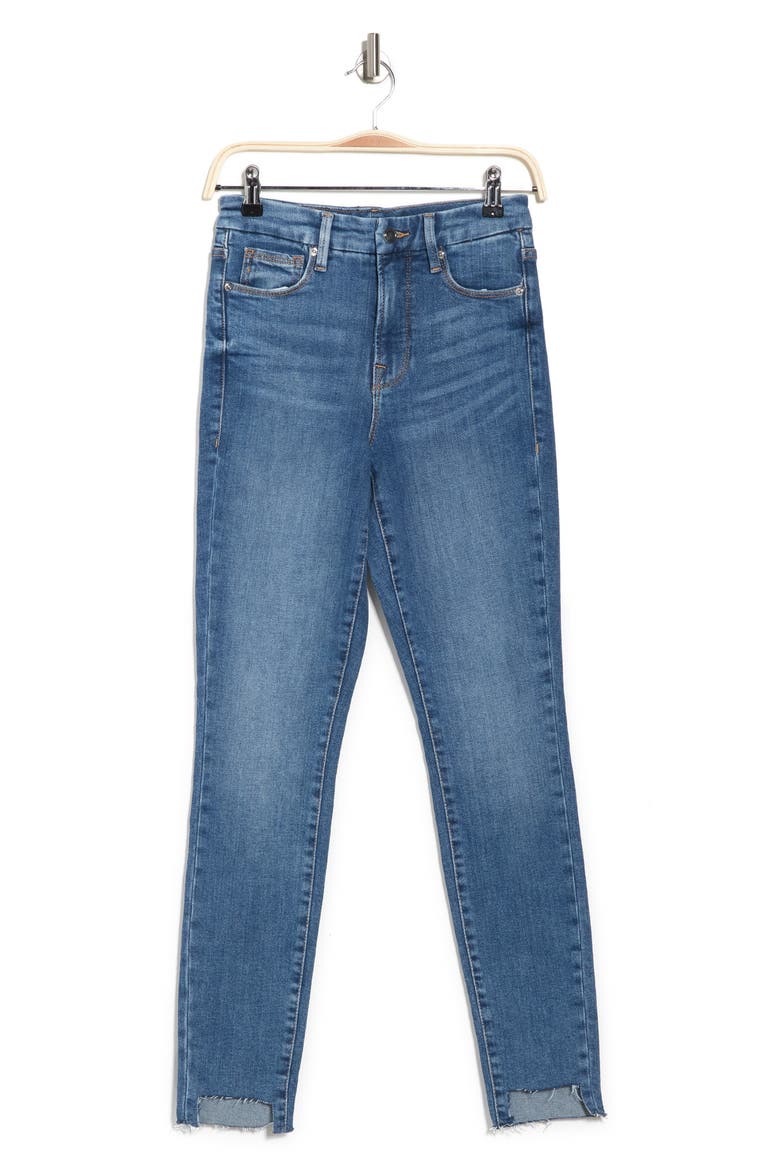 High Waist Raw Step Hem Skinny Jeans, Alternate, color, INDIGO201
