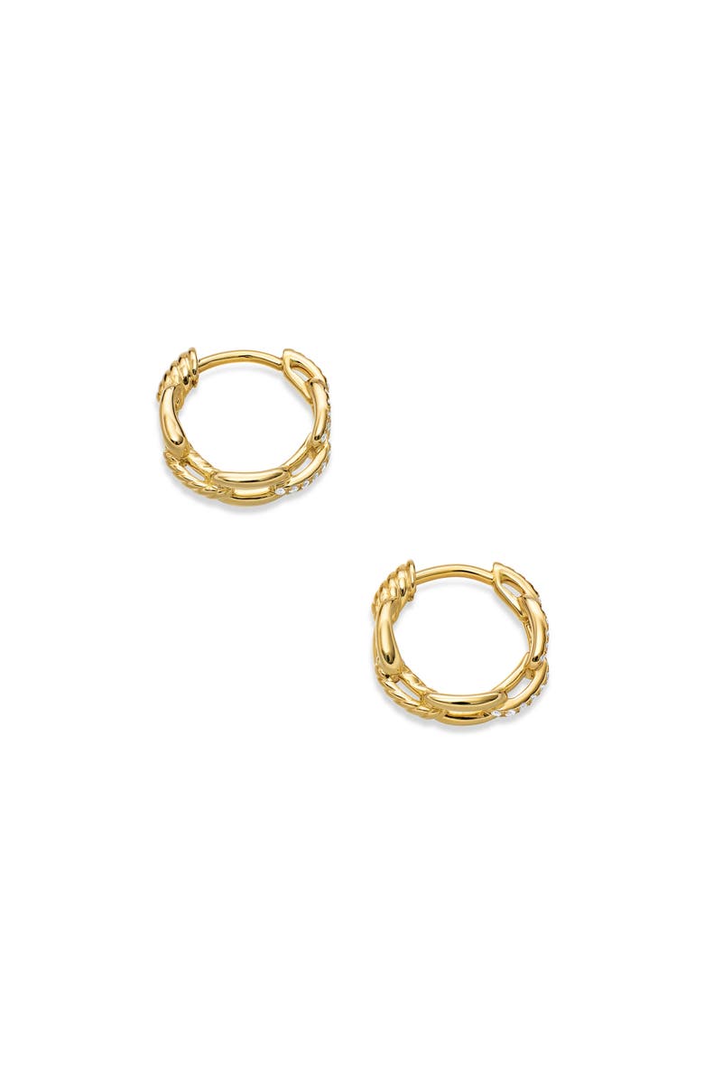 David Yurman Stax Chain Link Huggie Hoop Earrings with Diamonds in 18K Gold, Alternate, color, 