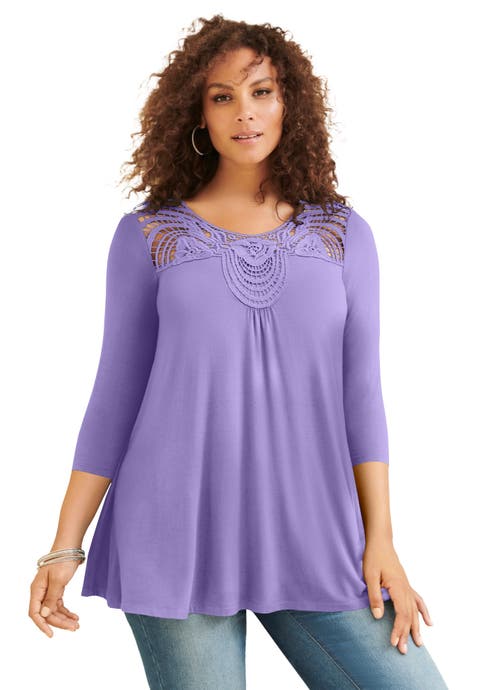 Lace Embellished Swing Ultra Femme Top (Plus)