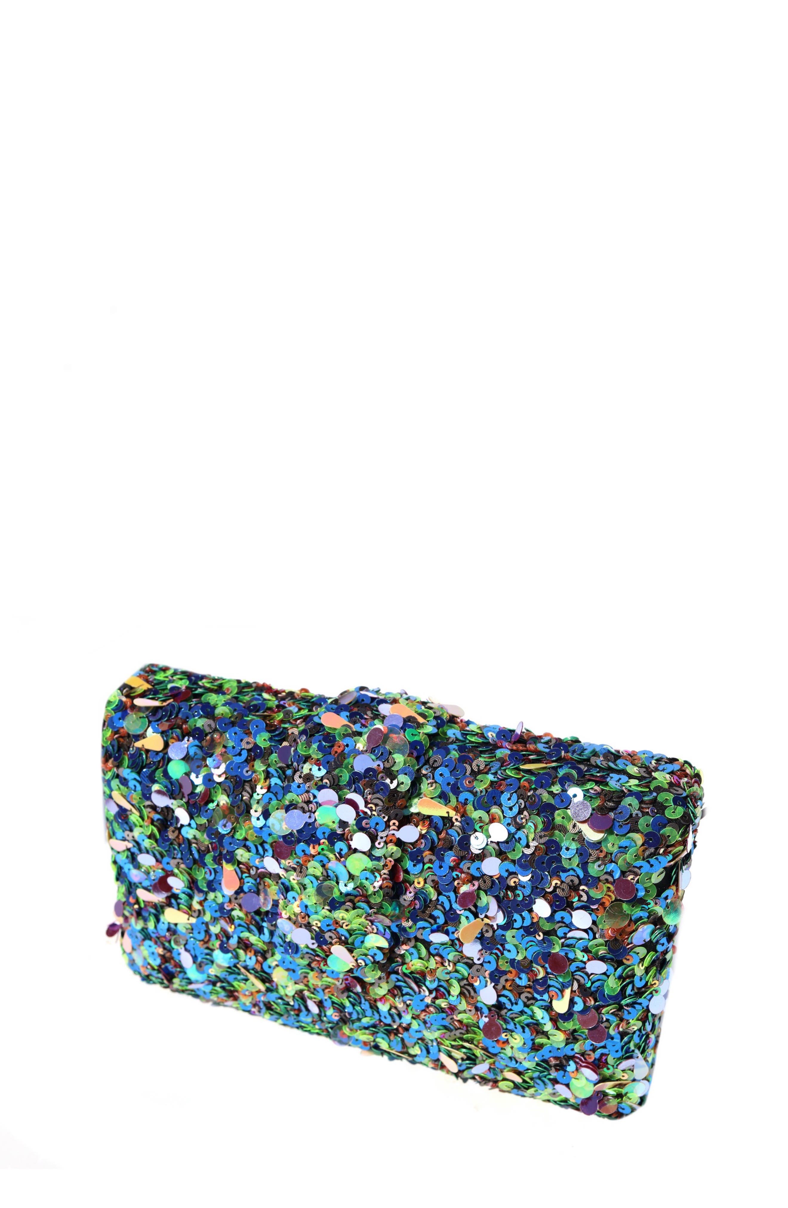 Simitri Melange Sequin Kitsch Clutch, Alternate, color, Peacock Blue