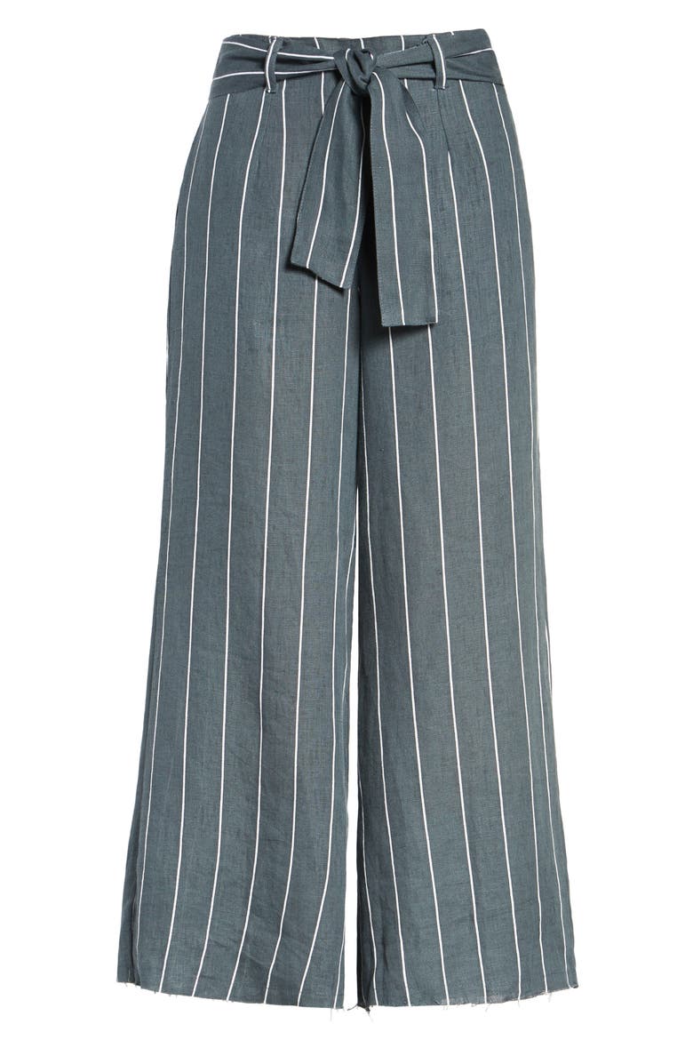Como Pinstripe Wide Leg Crop Linen Pants, Alternate, color, CHARCOAL