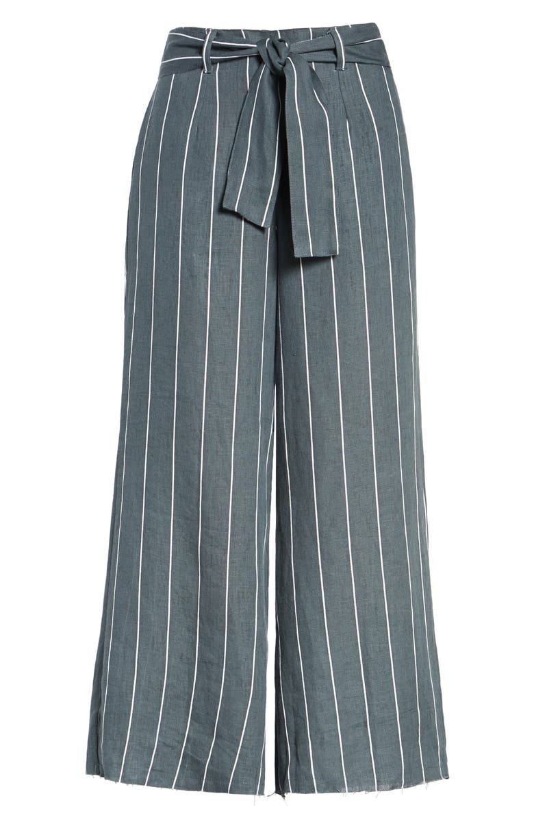 Faithfull the Brand Como Pinstripe Wide Leg Crop Linen Pants, Alternate, color, 