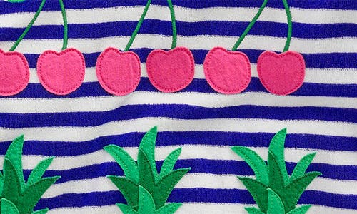 Mini Boden Kids' Mara Stripe Fruit Appliqué Terry Cloth Cover-up Tunic