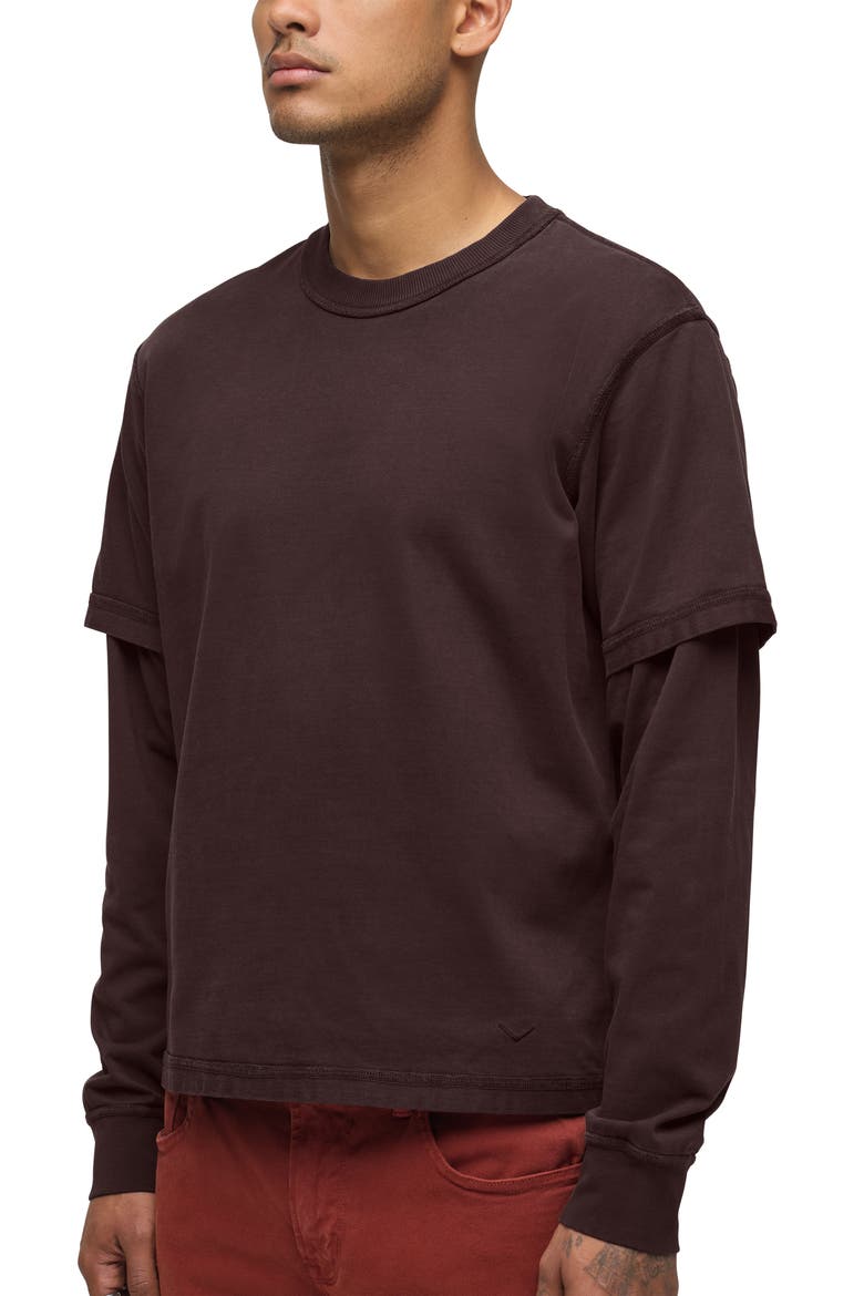 Hybrid Layered Long Sleeve Cotton T-Shirt, Alternate, color, RICH BROWN