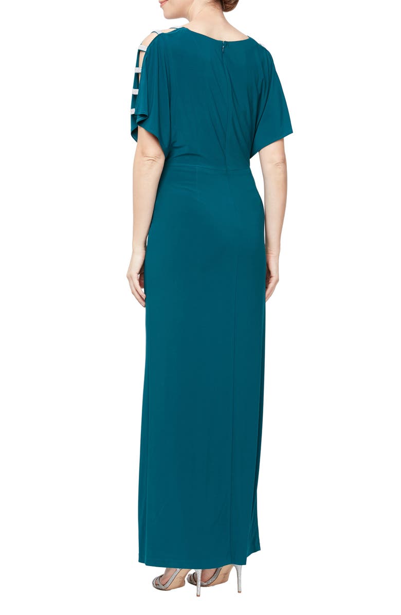 Alex Evenings Embellished Sleeve Knot Front Jersey Gown, Alternate, color, 