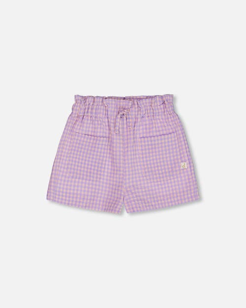 Deux Par Deux Little Girl's Printed Gingham Short Lilac And Pink In Lilac And Pink