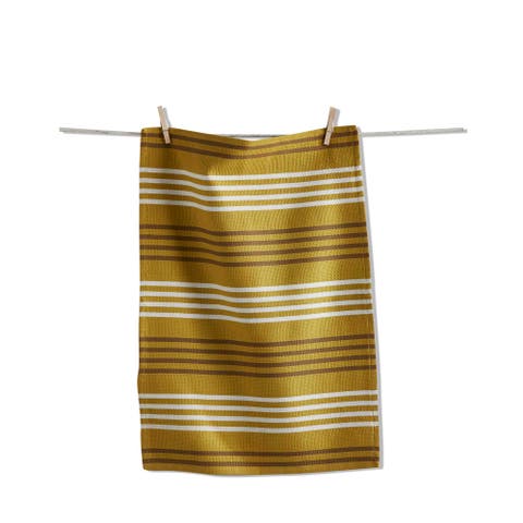 Basket Weave Stripe Dishtowel Latte Brown Cotton Towel