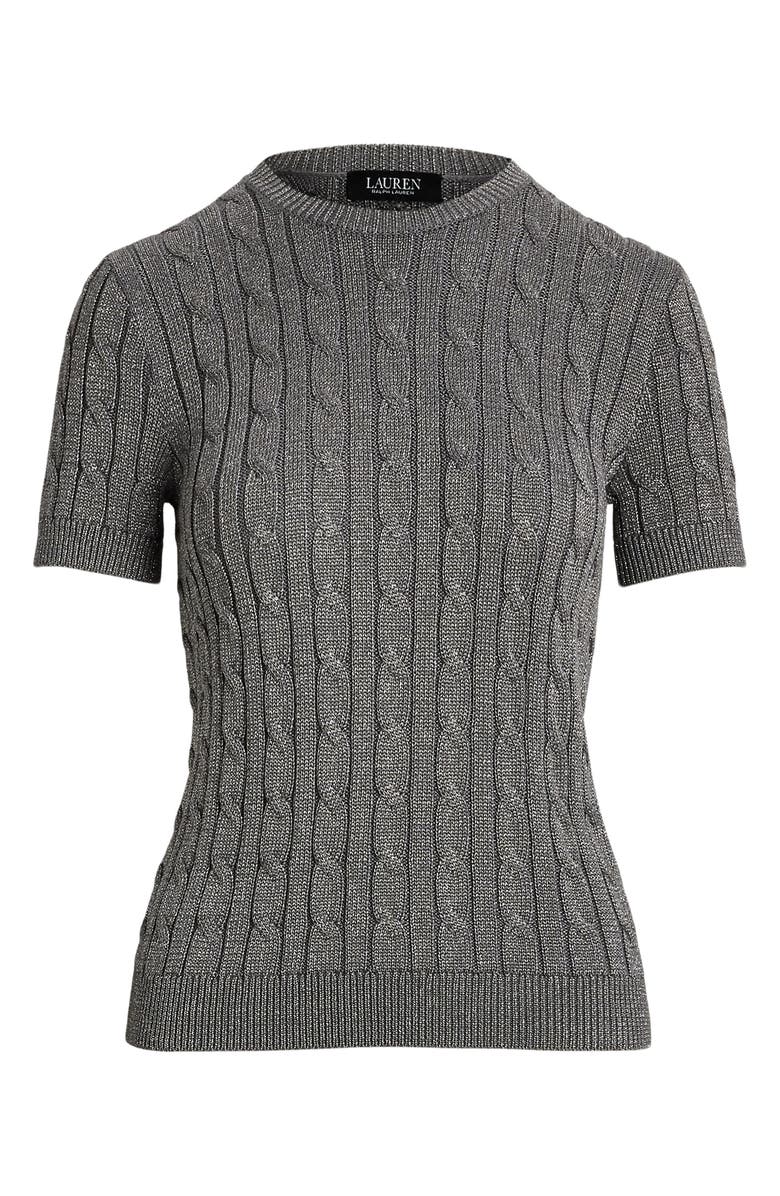 Lauren Ralph Lauren Metallic Cable Stitch Short Sleeve Sweater, Alternate, color, 