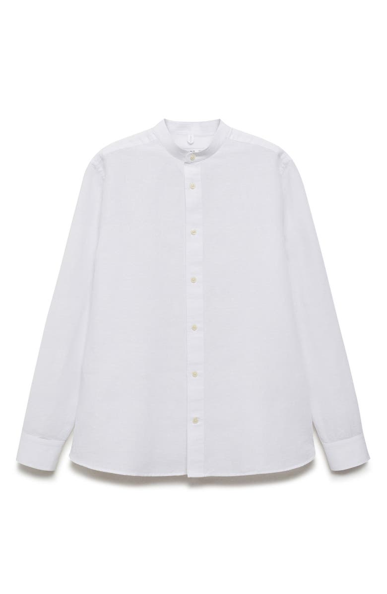 MANGO Band Collar Linen & Cotton Button-Up Shirt, Alternate, color, White