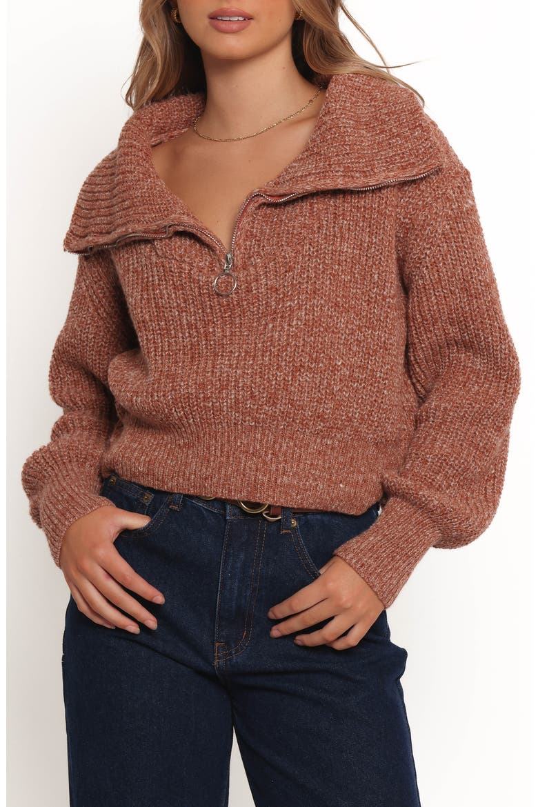 Hallow Marled Quarter Zip Sweater, Main, color, BROWN