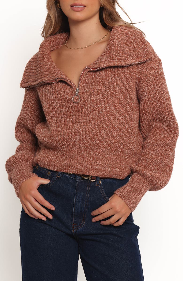Petal & Pup Hallow Marled Quarter Zip Sweater, Main, color, Brown