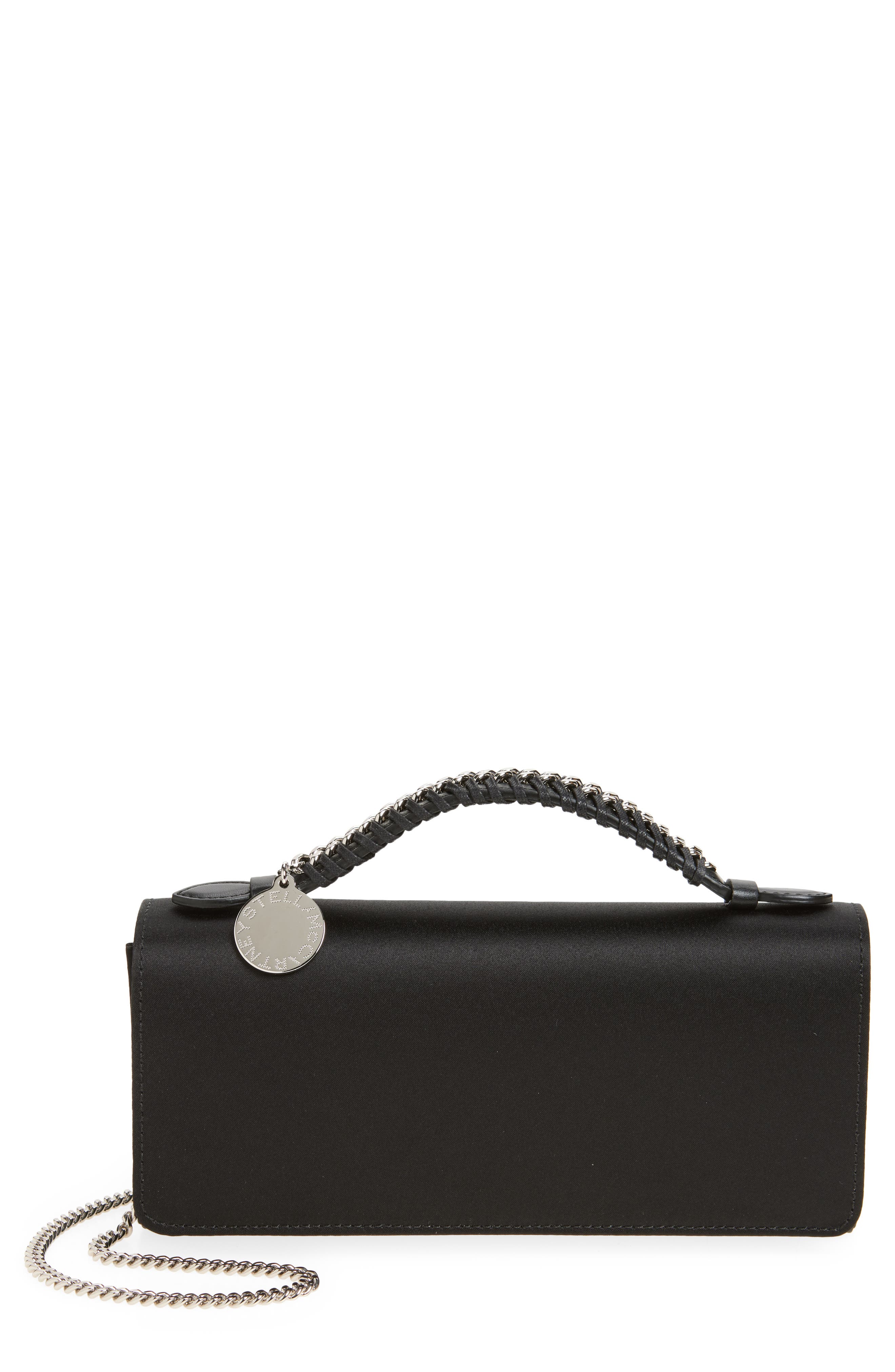 Stella McCartney Falabella Eco Satin Clutch, Main, color, 