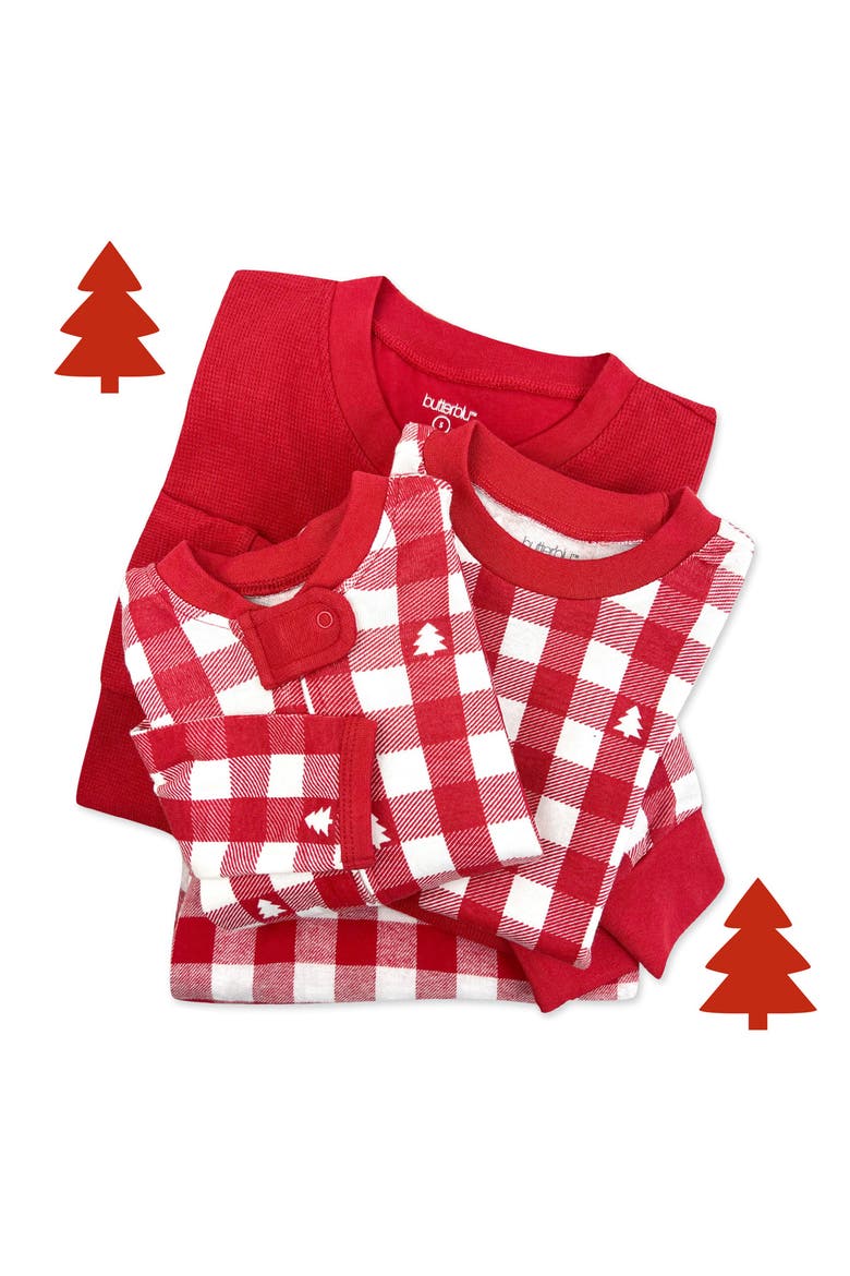 Kids' Zen Print Fitted Organic Cotton Two-Piece Pajamas, Alternate, color, CHECK OUT RED
