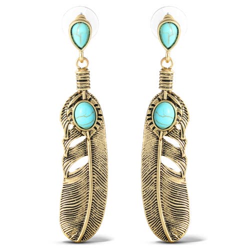 Jessica Simpson Stone Feather Drop Earrings In Gold