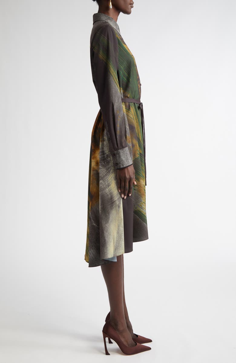 Jason Wu Collection Brushstroke Print Oversize Long Sleeve Shirtdress, Alternate, color, Black Multi