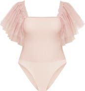 City Chic Azariah Shirred Tulle Sleeve Bodysuit