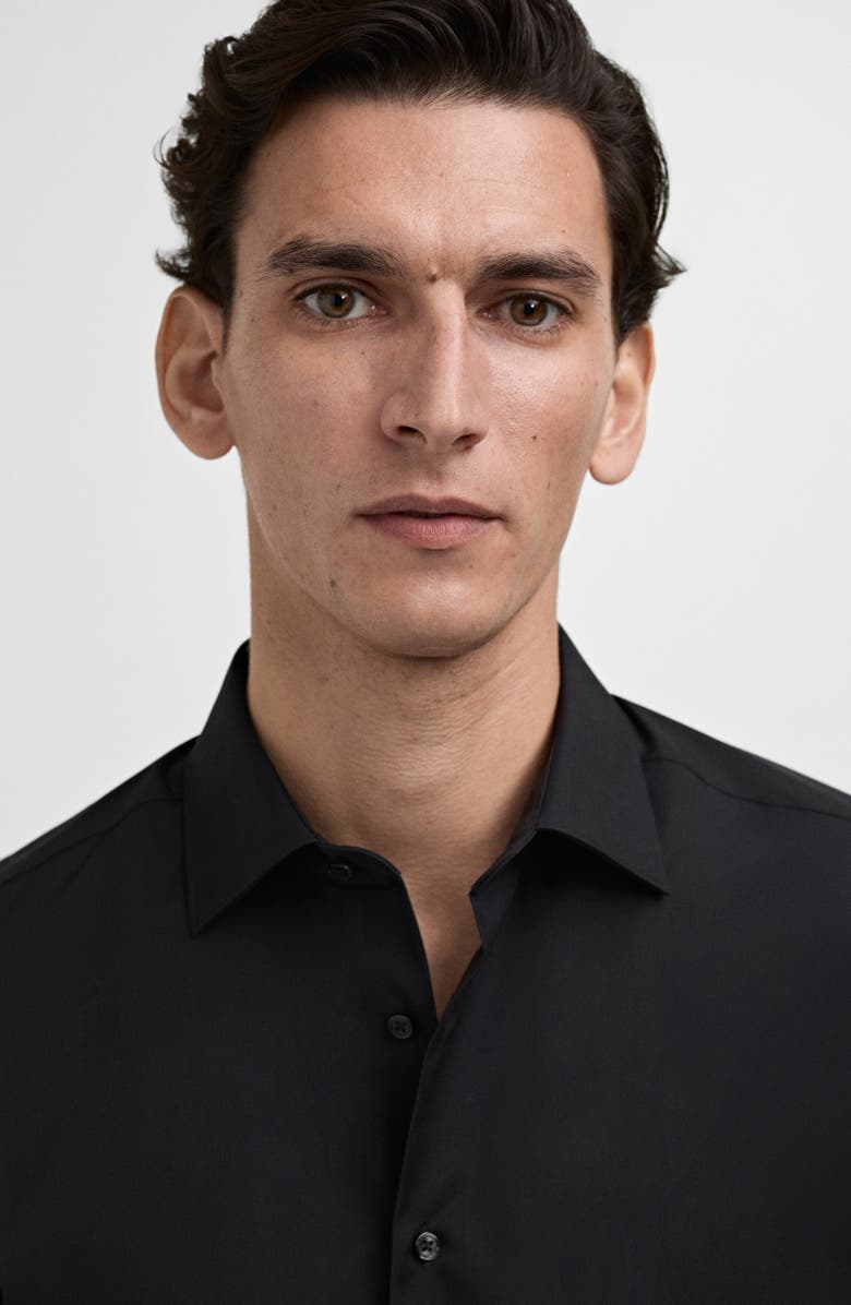 MANGO Slim Fit Cotton Poplin Button-Up Shirt, Alternate, color, Black