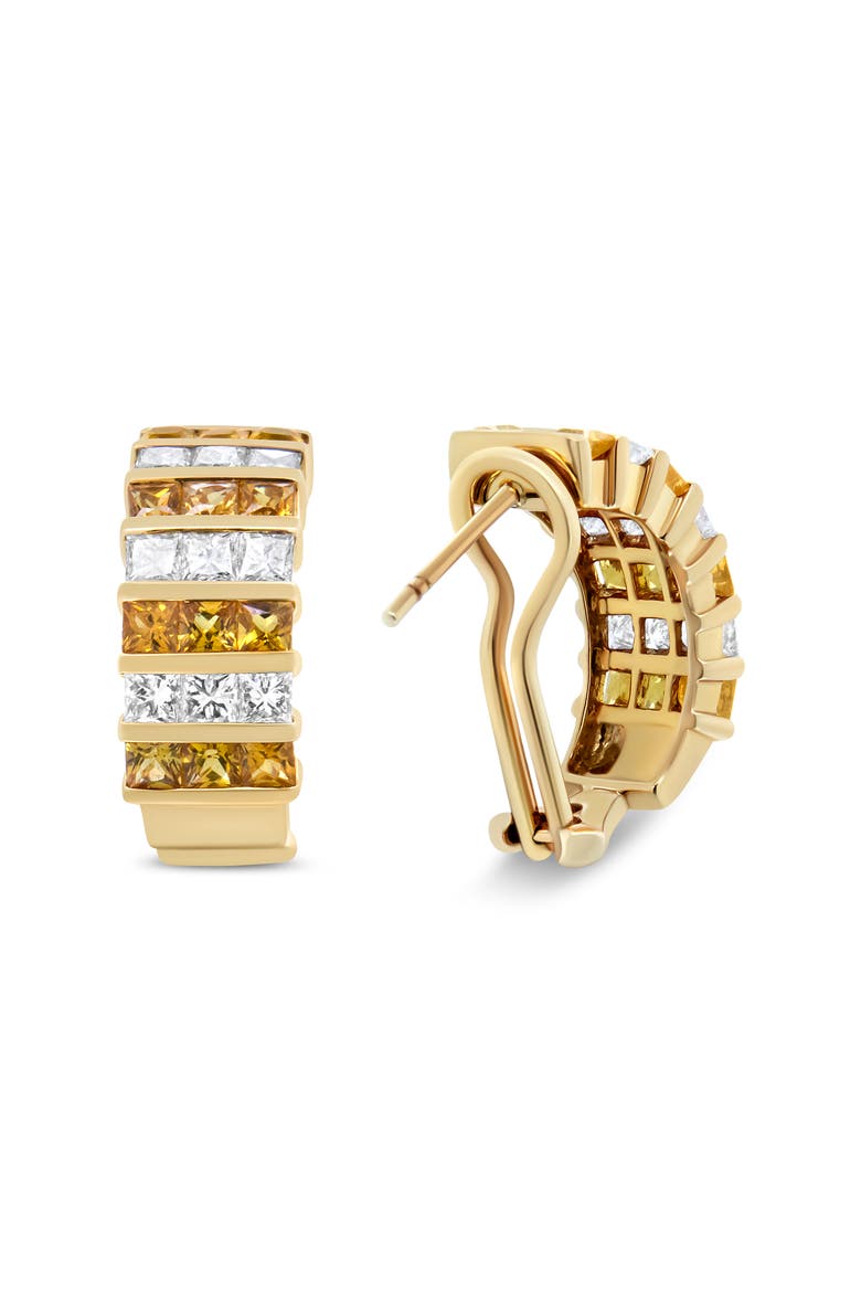 18K Yellow Gold 1 3/4 Cttw Diamond & Yellow Sapphire Huggie Hoop Earrings, Alternate, color, Yellow