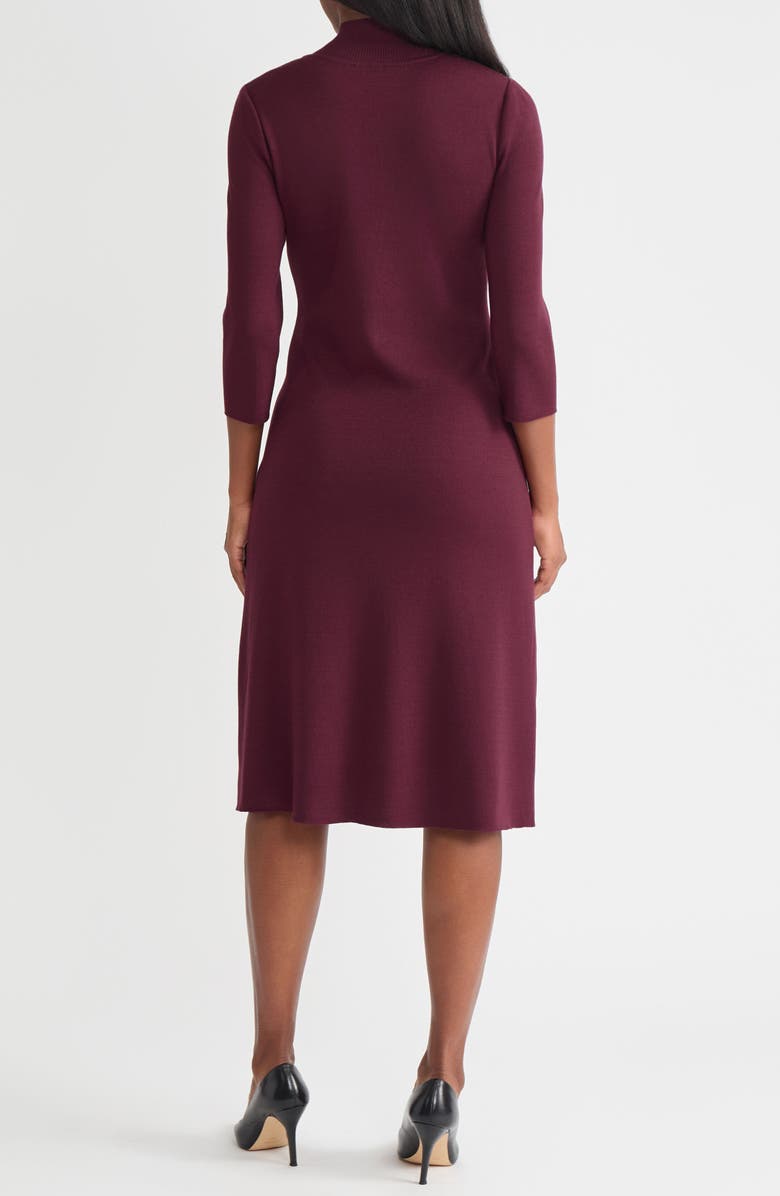 Misook Mock Neck A-Line Knit Midi Dress, Alternate, color, Sangria