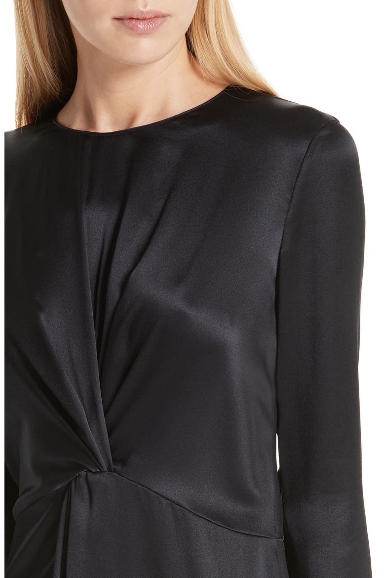 Front and Back Twist Silk Dress, Alternate, color, BLACK