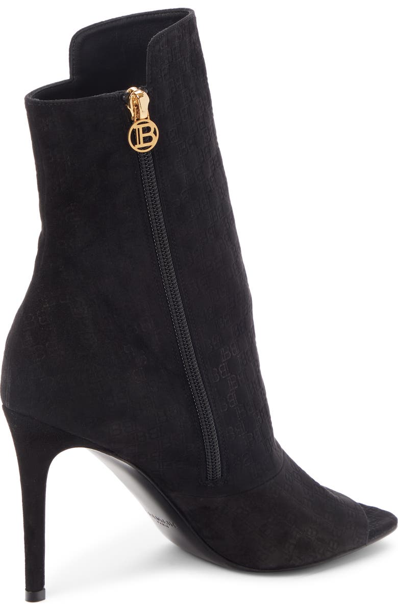 Balmain Oslo Logo Embossed Open Toe Bootie, Alternate, color,